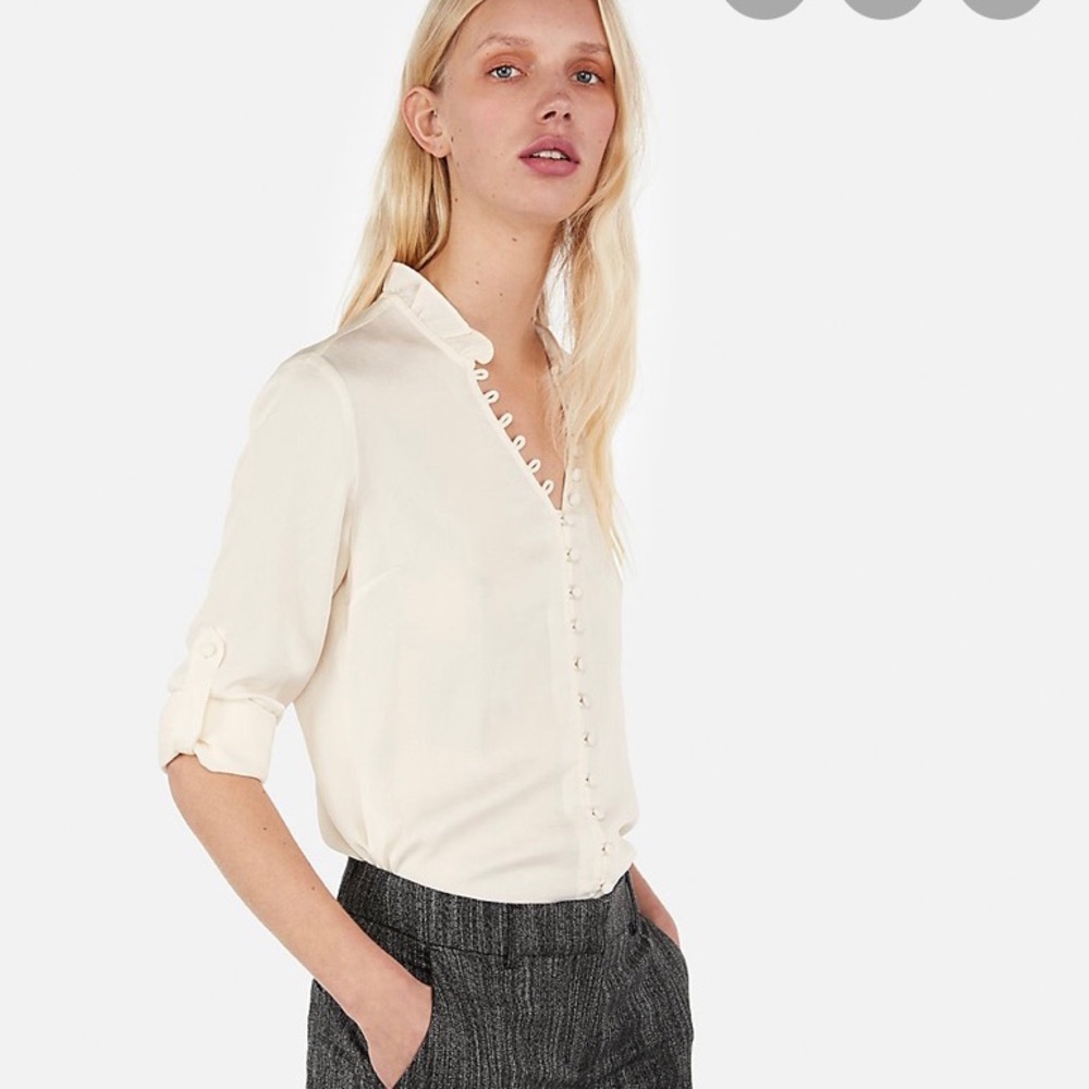 NWOT Express White Ruffle Shirt